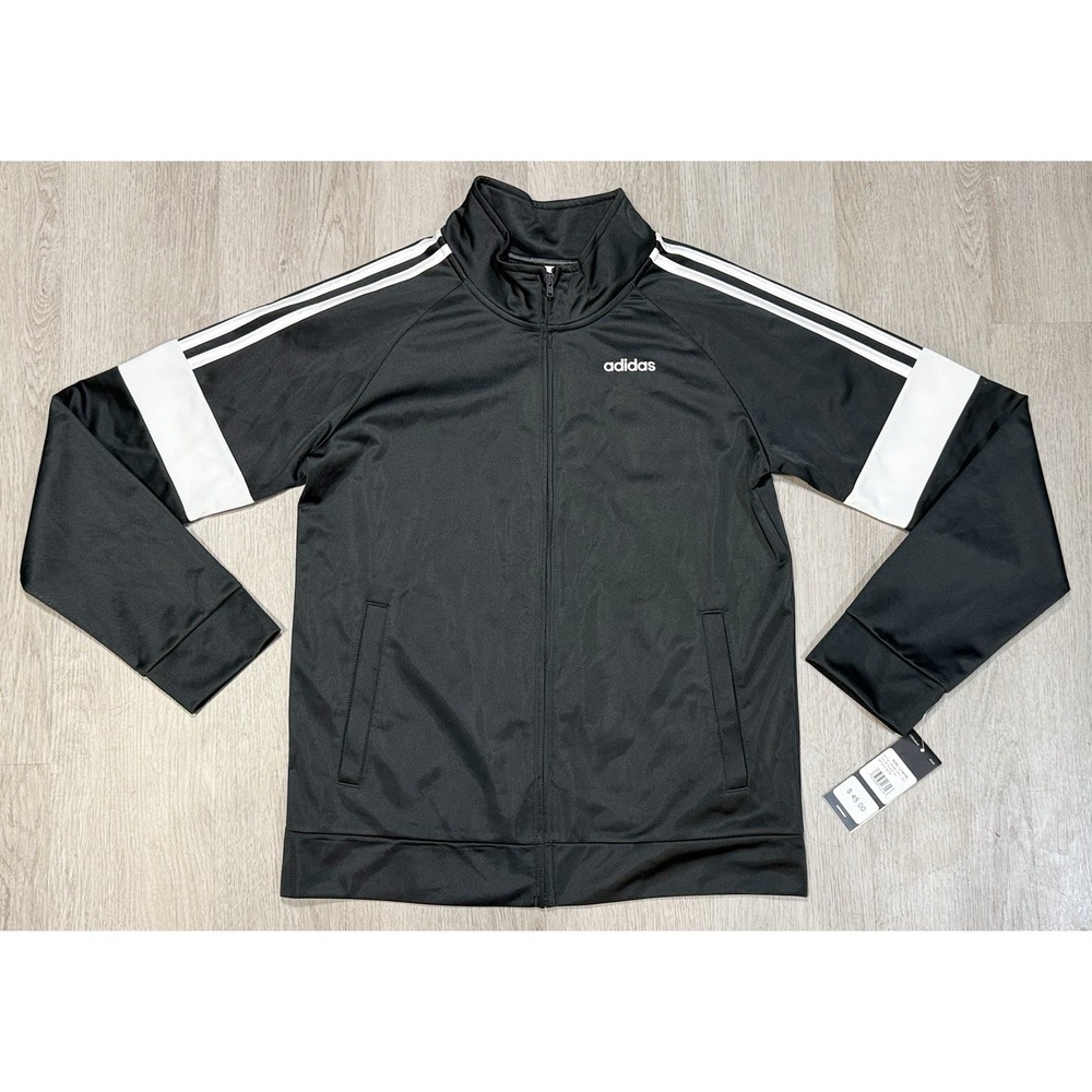 Adidas 3 Stripes Track Jacket Boys Size Large (14/16) Black Full Zip Pockets NWT